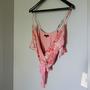 Pink flowered bodysuit XS